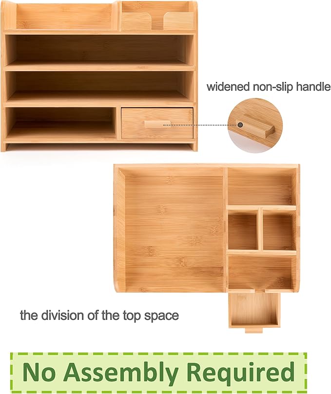 Bamboo Desktop Organizer with Drawers, Tabletop Storage Organization Box for Office Home Toiletries Supplies, 4 Tiers - Image 5