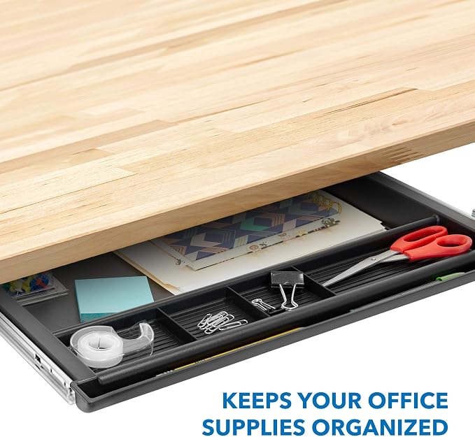 MOUNT-IT! Large Under Desk Pencil Drawer 16 inch Deep | 21.25” W, Ball Bearing Slide-Out Organizer for Office Supplies, Paper & Pencils | Fits Desks Over 1” Thick, Adjustable Extension 16.25”–28” - Image 4