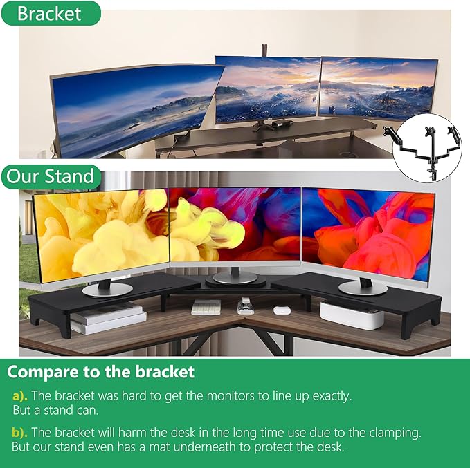 Nnewvante Monitor Stand Riser, 60 inch Bamboo Triple Monitor Stand for Desk | Black, Adjustable Length Angle, 3 Shelves Desktop Screen Riser, For Computer Laptop PC - Image 4
