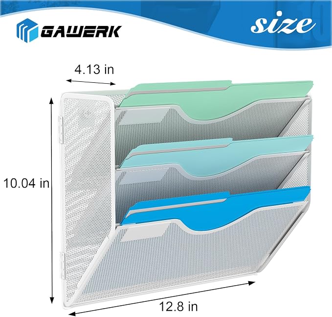 Gawerk 3 Tier Hanging Wall File Organizer, Mesh Mail Paper Orgnization Hanging File Folder Holder for Home Office, White - Image 2