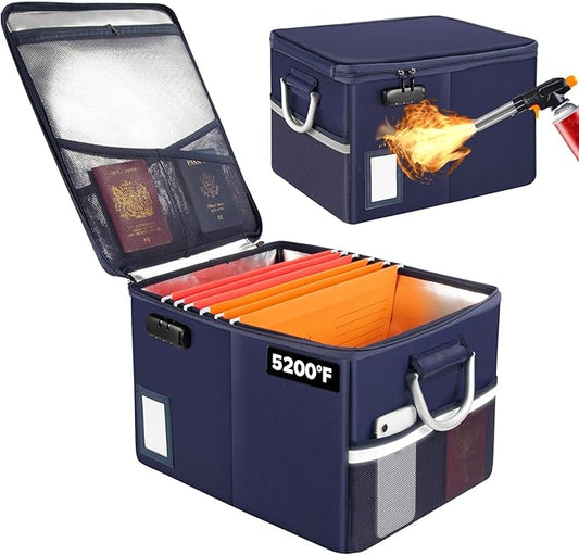 TOMKID 5200°F Fireproof Document Box, Fire Important Document Organizer with Lock, Upgraded Heat Insulated Filing Storage Cabinet Office Organization (5200°F Fireproof Box, Blue) by Aobteeny
