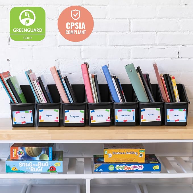 ECR4Kids Linking Plastic Storage Book Bin, Multipurpose Organization, Black, 10-Piece - Image 6