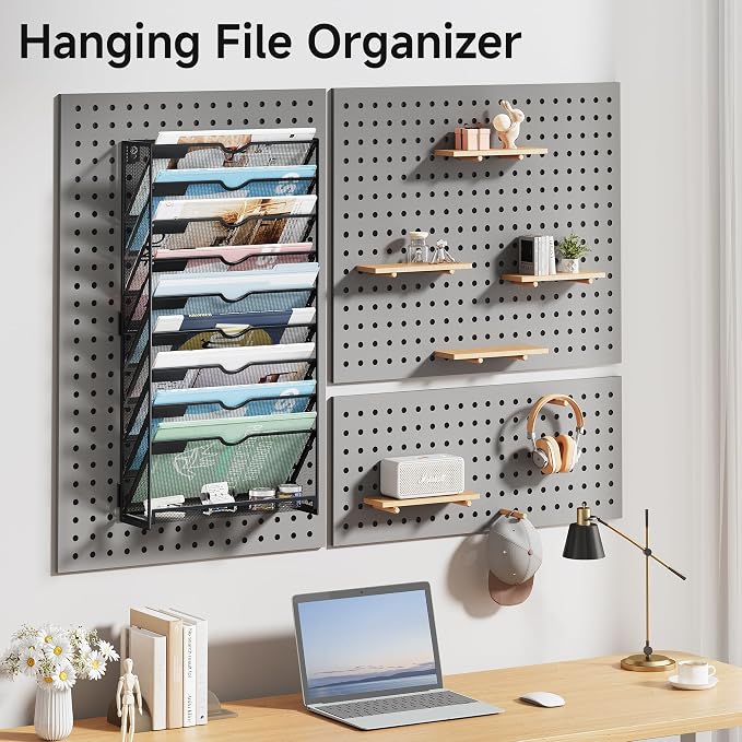 Lavatino 10-Tier Hanging File Organizer, Wall Mount File Holder for Mails Folders Papers Magazine Organization, Vertical Document Organizer for Office Home Black - Image 4