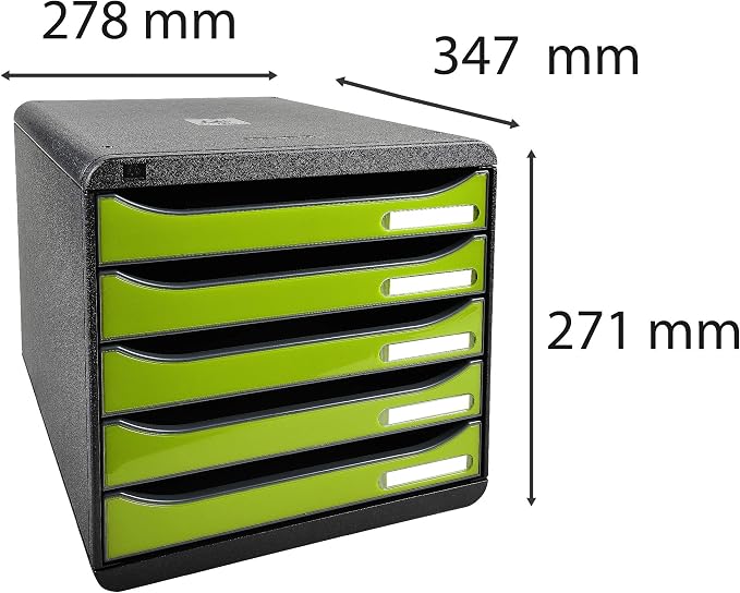 Exacompta - Ref 3097225D - Big-Box Plus Desktop Drawer Set - 5 x 43mm Drawers, Suitable for A4+ Documents, 347 x 278 x 271mm, 100% Recycled Plastic - Black/Glossy Anise Green - Image 2