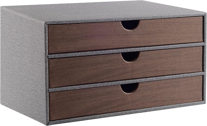 Cloth-effect Faux Leather Desk Organizer File Cabinet Executive Office Supplies Desktop Filing A4 Contract Document Stackable Storage Box with 3 Drawers (Grey) by RHCSZ