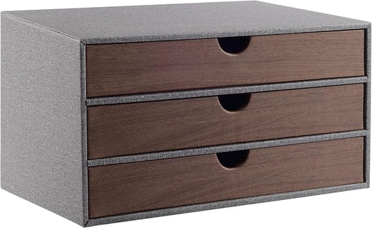 Cloth-effect Faux Leather Desk Organizer File Cabinet Executive Office Supplies Desktop Filing A4 Contract Document Stackable Storage Box with 3 Drawers (Grey) by RHCSZ