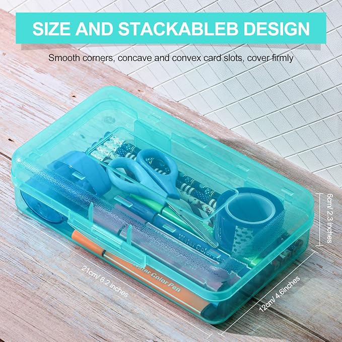 Leelosp 12 Pack Clear Pencil Boxes for School Bulk, Large Plastic Pencil Case with Lid, Stackable Hard Crayon Storage Box for Classroom Kids, Desk Drawer Organizer for Office Home(Jade) - Image 2