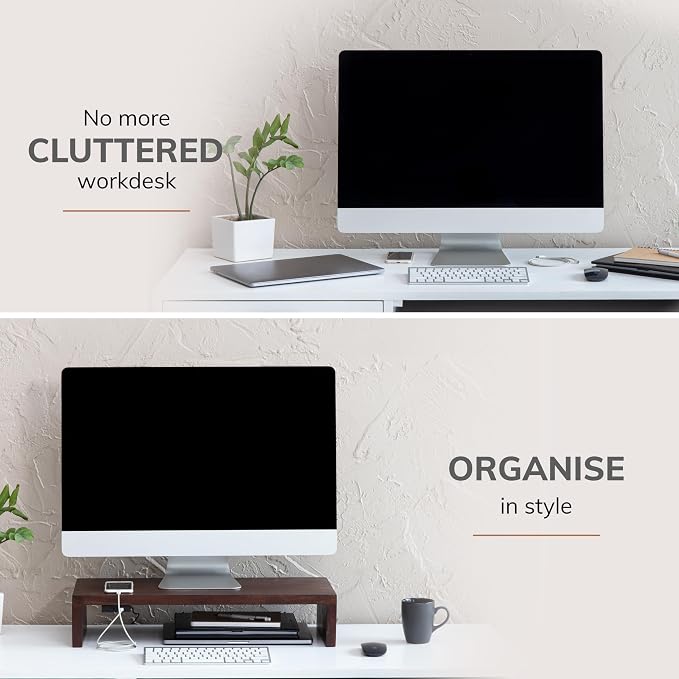 Anji Mountain Wooden Monitor Stand - Elegant Monitor Riser, Perfect Monitor Stand for Desk Organization, Durable Wood Construction monitor stands, Enhances Ergonomics and Workspace Efficiency,Walnut - Image 6