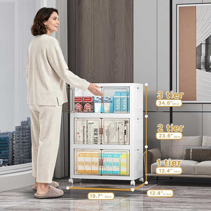 Stackable Storage Bins, 312QT Collapsible Drawers with 2 Lids | Large Capacity, Magnetic Door, Stack Lock, Rolling Wheels, Foldable Design, Organizers and Storage for Bedroom Dorm Garage - Image 3