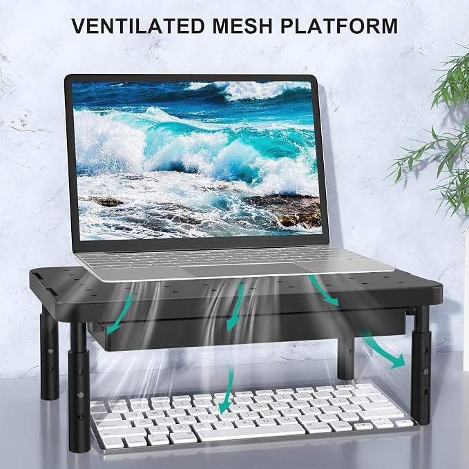 WALI Computer Monitor Stand with Storage, Monitor Riser 3 Height Adjustable | Laptop Riser with Airflow Vents, Desk Organizer for Computer, Printer, Notebook (PTT002-B), 1 Pack, Black - Image 4