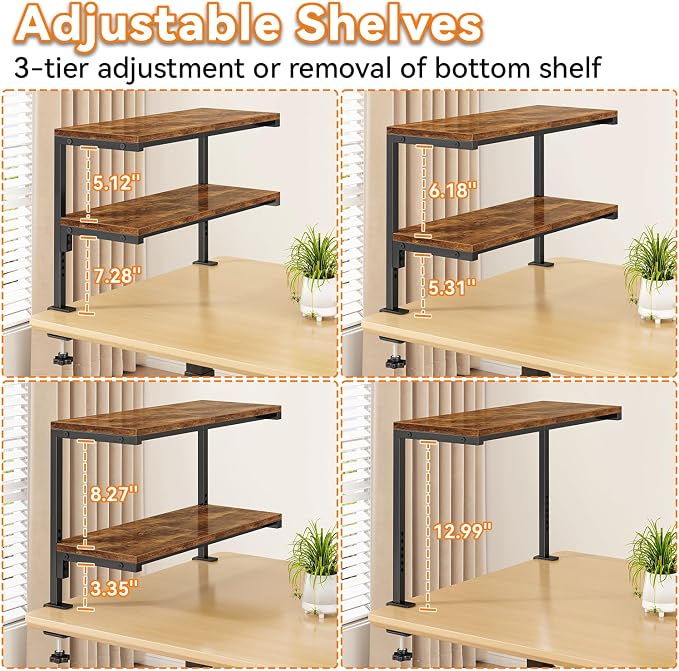 IBUYKE Clamp on Desk Shelf, 22.8” Large Desk Extender Shelves TMZ010H | Tool-Free, Flexible Repositioning,Adjustable, 2-Tier Storage Shelves, for Desktop Accessories,Desk - Image 4
