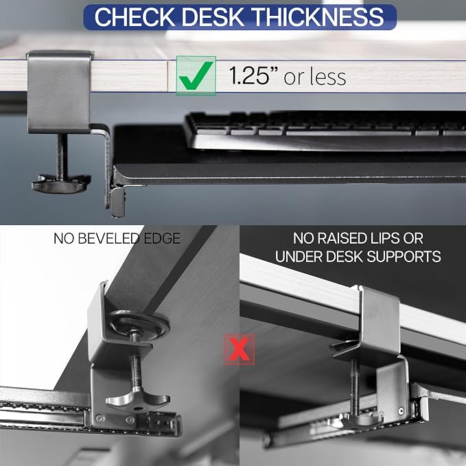 VIVO Large Keyboard Tray Under Desk Pull Out Platform with Pencil Drawer, Extra Sturdy C Clamp Mount, 27 (33 Including Clamps) x 11 inch Slide-Out Tray with Storage Drawer, Black, MOUNT-KB05-4D - Image 5