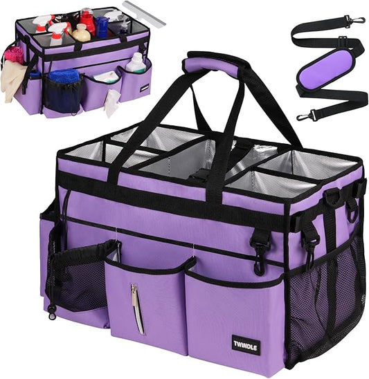 Extra-Large Cleaning Caddy Bag With Detachable Divider,Cleaning Caddy For Cleaning Supplies Cleaning Supply Caddy With Adjustable Shoulder Strap & Waist Belt For Cleaners by TWINDLE