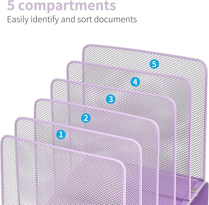 LEKETREE Purple File Organizer for Desk, Desk Organizer with 5-Section Vertical File Rack, File Folder Organizer (Purple) - Image 2