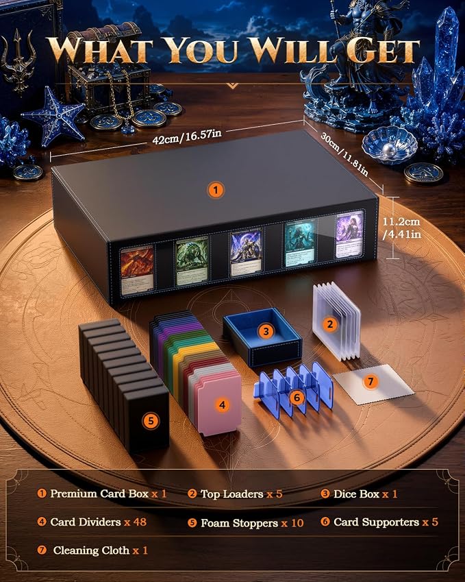 MoKo Trading Card Storage Box for MTG, 3900+Capacity, Black Blue | Card box with Dice Tray, Commander Display & Handle, Top Loaders Organizer Case, For Magic Game, TCG PTCG Sport Cards - Image 3