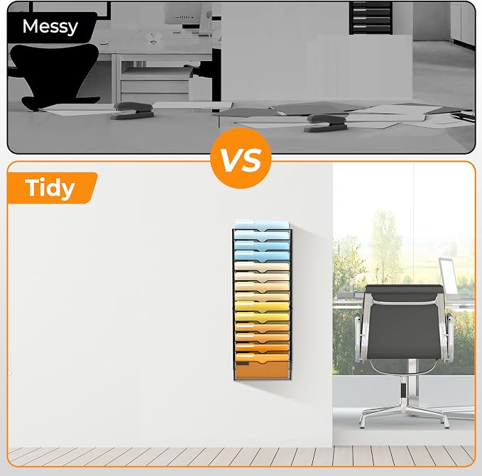 14 Tier Wall File Organizer, Hanging Wall Mounted Mail Organizer with Label Slots, Metal Mesh File Holder Magazine Rack for Office, Home, School or Classroom, Black - Image 5