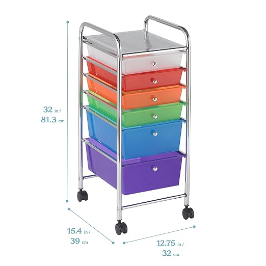 ECR4Kids 6-Drawer Everyday Rolling Utility Storage Cart, Mobile Organizer, Assorted - Image 3