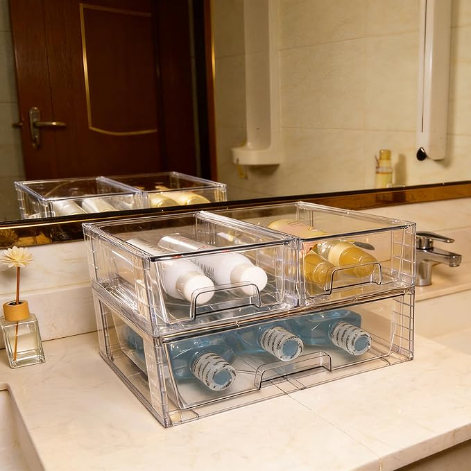 Small Stackable Clear Acrylic Storage Drawers(6 Pack) with Handles,Plastic Organizer Bins for Fridge Bathroom Kitchen Cabinet Pantry Coffee bar Undersink Office Closet Storage Bins - Image 6