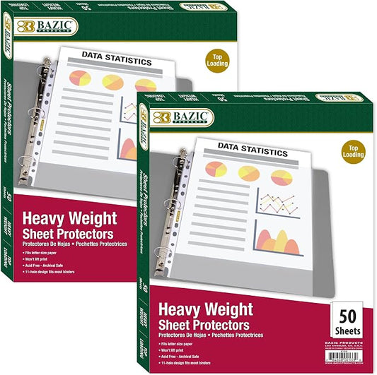 BAZIC Products Heavy Weight Sheet Protectors, Top-Load, Letter, 2-Pack | letter size, heavy weight top-loading sheet protectors, acid-free poly, Fit 3-ring binders, Clear front and back by BAZICProducts