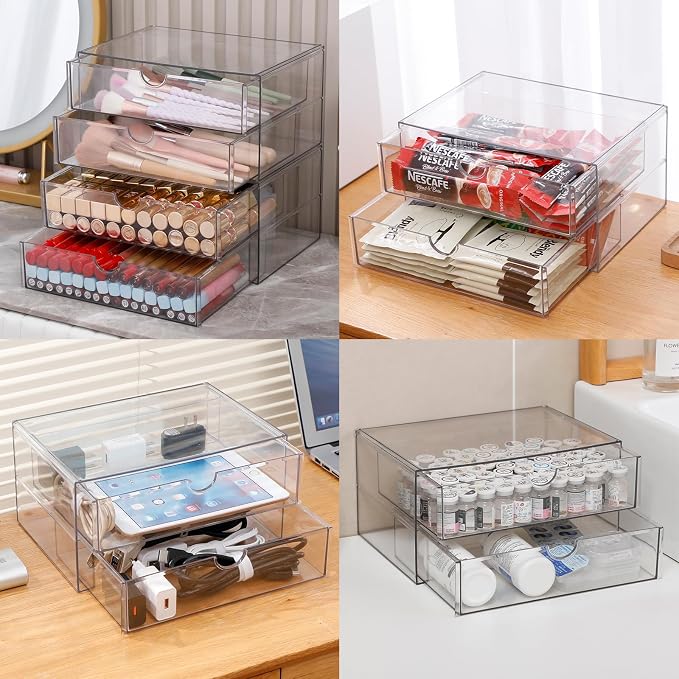 Clear Plastic Drawer Organizer, 4 Drawers | Stackable Desk Organizers and Accessories, For Home Office Supplies, Marker Pen, Notebooks, Art Crafts - Image 6