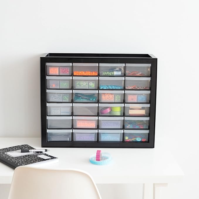IRIS USA 24-Drawer Plastic Storage Cabinet, Teacher Toolbox, Garage, Black | Wall mountable, Stackable, Small Business Scrapbook Art Balloons Building Bricks Crafts Stickers Storage - Image 10