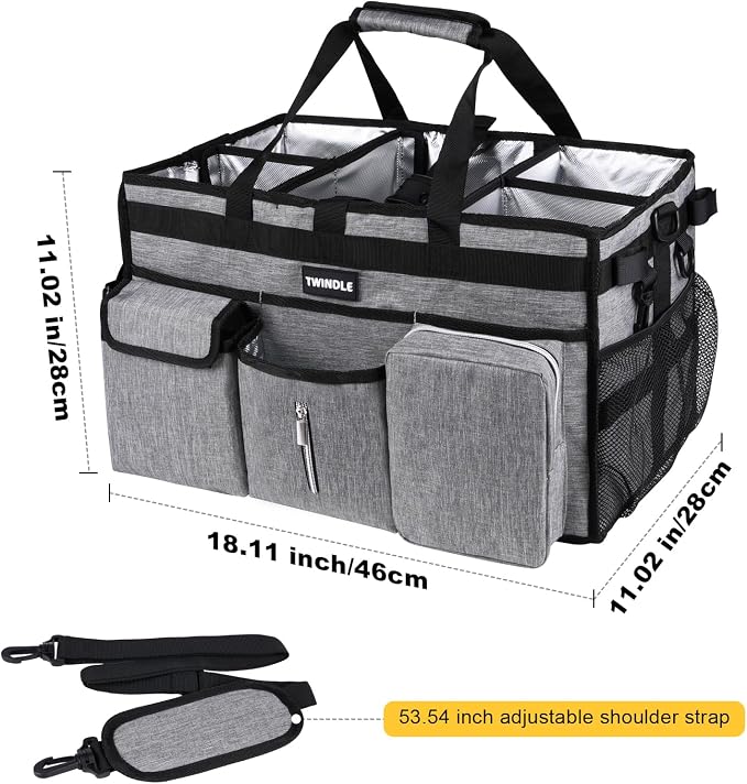 Extra Large Cleaning Caddy Bag with Rigid Support Board, Cleaning Organizer Tote with Detachable Divider, Adjustable Shoulder Strap & Waist Belt, Cleaning Supply Carrier for Cleaners & Housekeepers - Image 7
