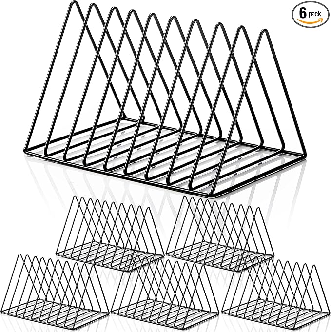 6 Pieces Magazine Holder Triangle File Holder Book Record Metal Vinyl Record Storage Magazine Rack Multifunction Triangle File Organizer Sorter for Decor Home Office (Black) by Shimeyao