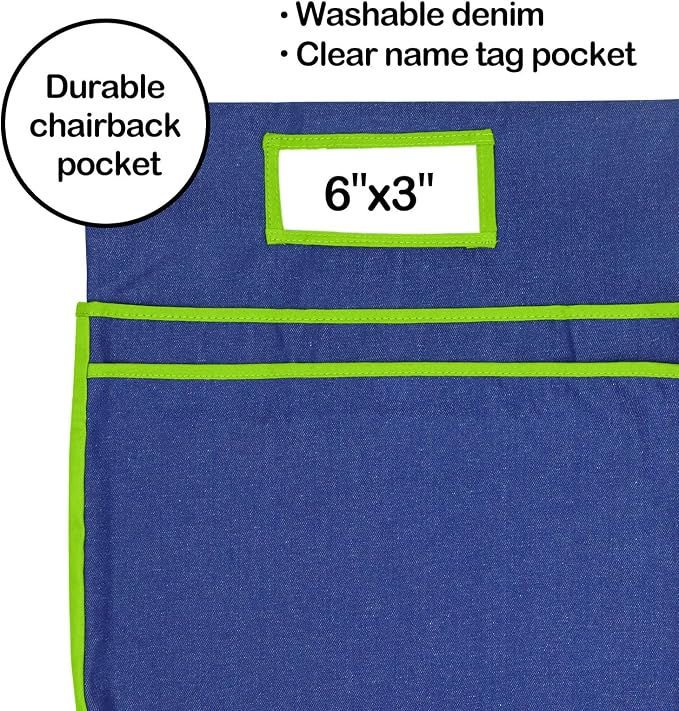 Auchq 16PCS Chairback Buddy Pockets Chart with 2 Heavy Duty Storage Pocket,School Supplies Chair Back,Standard Denim Storage Organizer for Classroom Chair (Green) - Image 8
