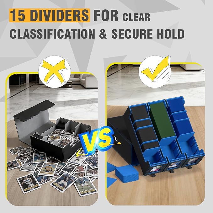 3-Drawer Trading Card Storage Box Holds 2500+ Cards (Blue) | Stackable design,15 dividers included,Desktop card organizer,Bulk card storage,for sports/TCG/MTG/Pokemon cards - Image 7