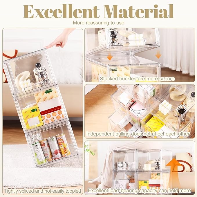 AZ.MIFENO Large Stackable Storage Drawers,Clear Thickened Drawer Organizers with Pull-Out Drawer for Skincare,Cosmetics, Ideal for Closet,Bathroom,Kitchen Undersink,Cabinet,Toy Organization (2 Packs) - Image 4