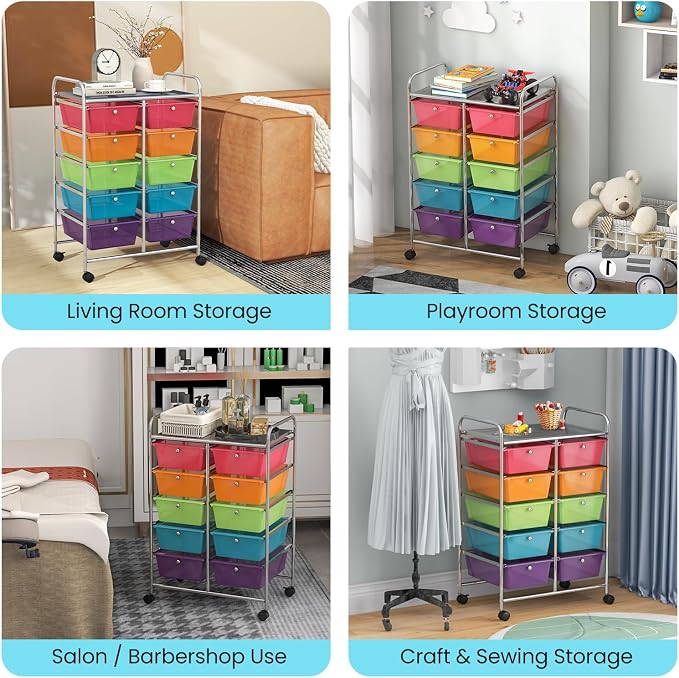 Giantex 10 Drawers Rolling Cart, Classroom Organizers, Storage Cart with Wheels, for Teacher Office Home School Supplies Tool Craft Art Paper - Image 8