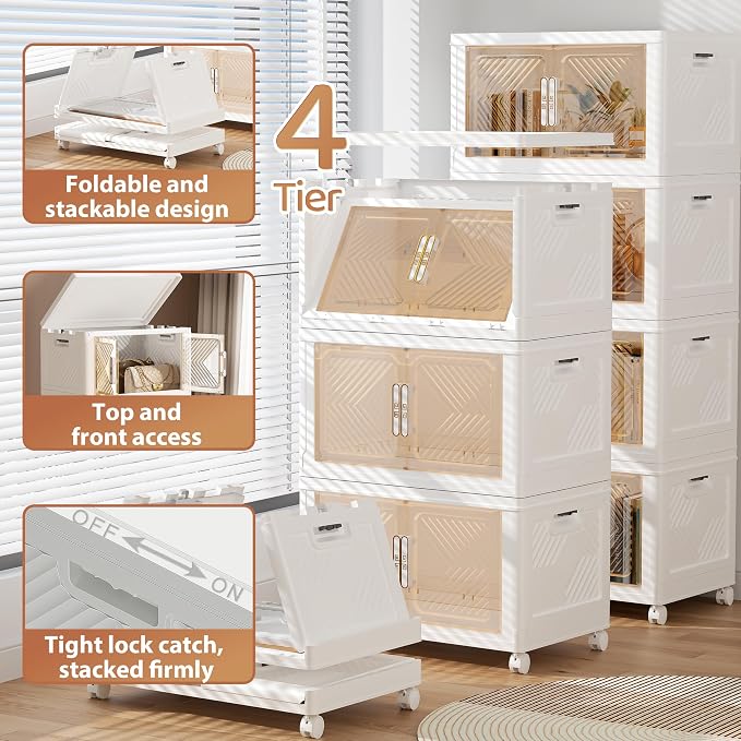 Storage Bins with Lid 120QT, Stackable Storage Containers with Wheels and Magnetic Doors, Plastic Clothes Closet Large Capacity Organizers and Storage Box for Home and Office (4 Pack) - Image 6