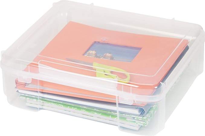 IRIS USA Scrapbook Case |Made in USA| Fits 12"x12" - Thick (1-Pack) - Clear | Portable Plastic Storage Organizers with Built-In Handles for Paper, Art, Board Games, Crafts, Files & Office Supplies - Image 3