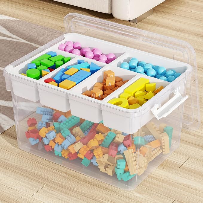 40Qt Stackable Storage Bin with Lid Tray Craft Box Organizer, 1Pack,WH | Clear Plastic Latching Boxes Organizers with Dividers Portable Containers for Arts & Crafts, Home Office Classroom Car Trunk by HOMETUK