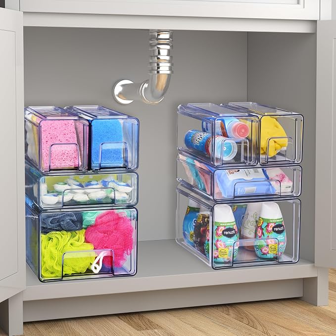 Sorbus Small Clear Stackable Storage Drawers 2-Pack Plastic Organizer Bins with Handles Pull-Out Drawers for Bathroom Closet, Medicine, Cabinet, Pantry Storage, Baby Bottle Organizer - Image 6