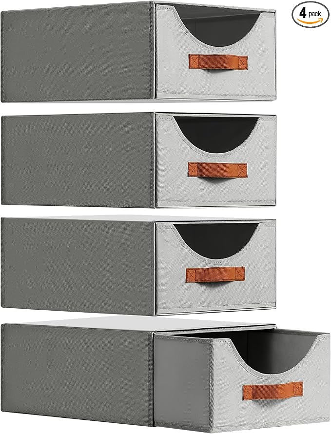 Large Closet Organizers - Closet Storage Drawers for Clothes, Fabric Sotrage Bins with Handle, Collapsible Organizer Bins for Bedroom, Living Room, 4 Pack, Gray by Homsorout
