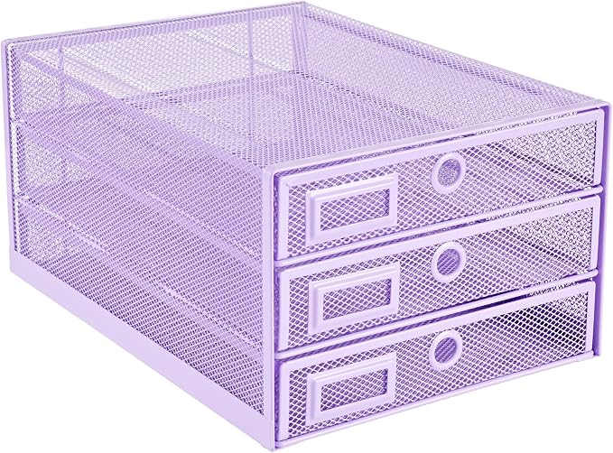 Annova Desk Organizer Wire Mesh 3 Tier Sliding Drawers Paper Sorter/Multifunctional/Premium Solid Construction for Letters, Documents, Mail, Files, Paper, Kids' Art Supplies (Light Pink) by LivingNecessities
