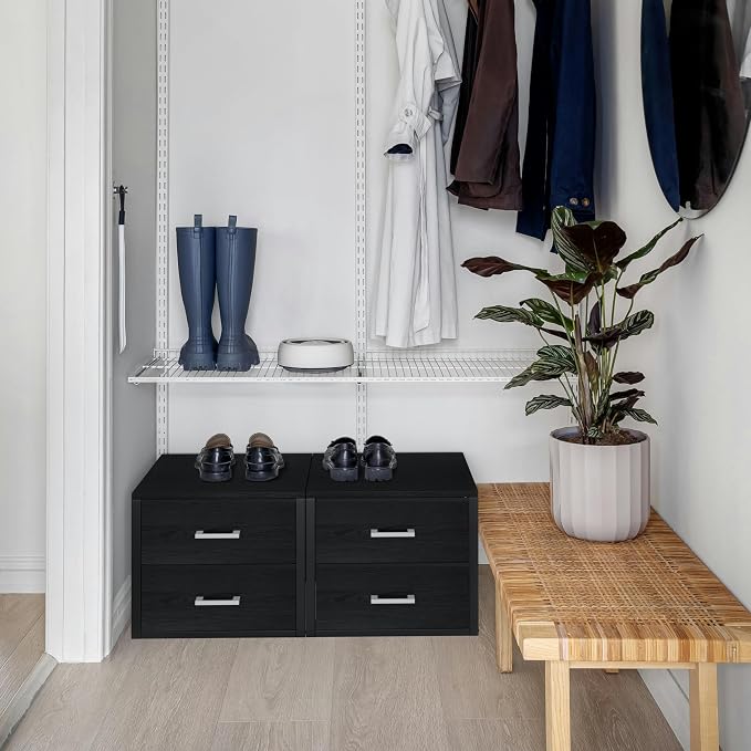 BOLUO Stackable Storage Drawers Closet Organizers and Storage Fabric Black 2 Drawer Dresser for Bedroom 2 Packs Modern - Image 2