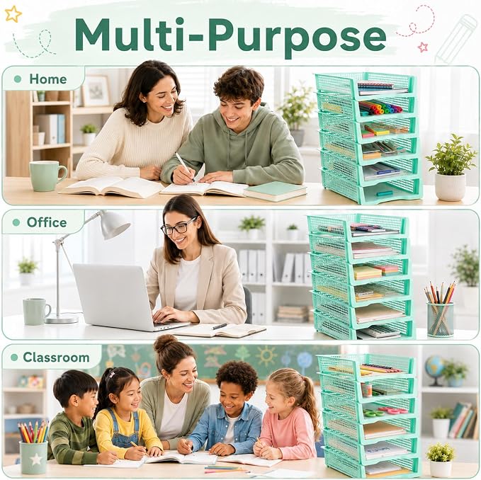 Set of 6 Teal Turn in Trays for Teachers Stackable Classroom Paper Letter Trays Plastic Classroom Desk Letter Organizer Tray Storage Baskets for Library, Drawers, Office, Home - Image 7