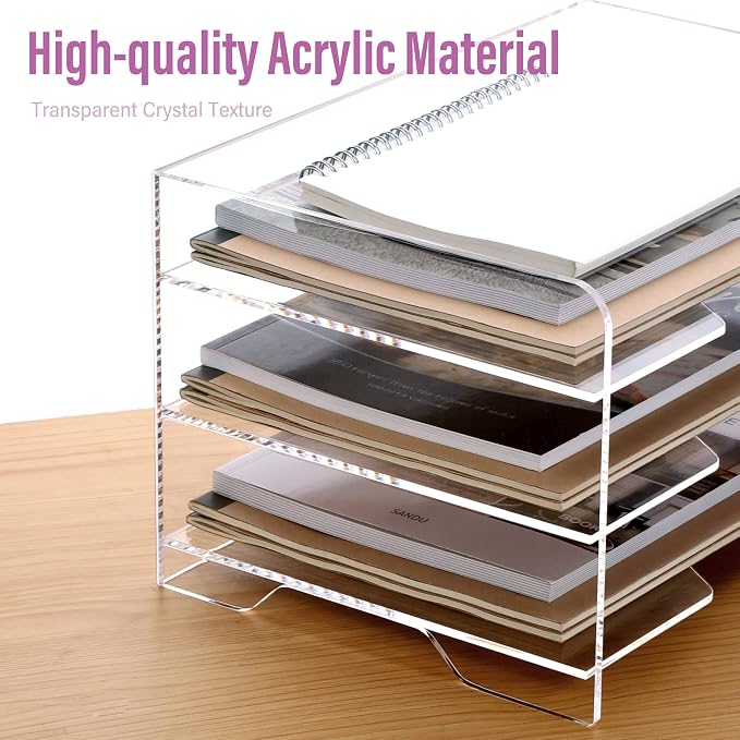 SANRUI Acrylic Paper Organizer Letter Tray for Desk, 3 Tier Enlarged File Sorter,Clear File Holder Desktop Shelf Document Storage for School Office Home - Image 5