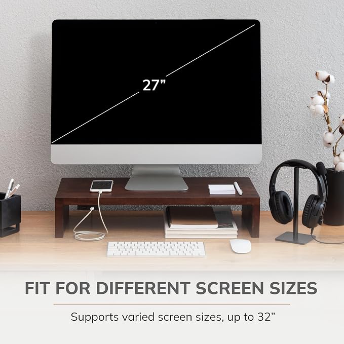 Anji Mountain Wooden Monitor Stand - Elegant Monitor Riser, Perfect Monitor Stand for Desk Organization, Durable Wood Construction monitor stands, Enhances Ergonomics and Workspace Efficiency,Walnut - Image 5