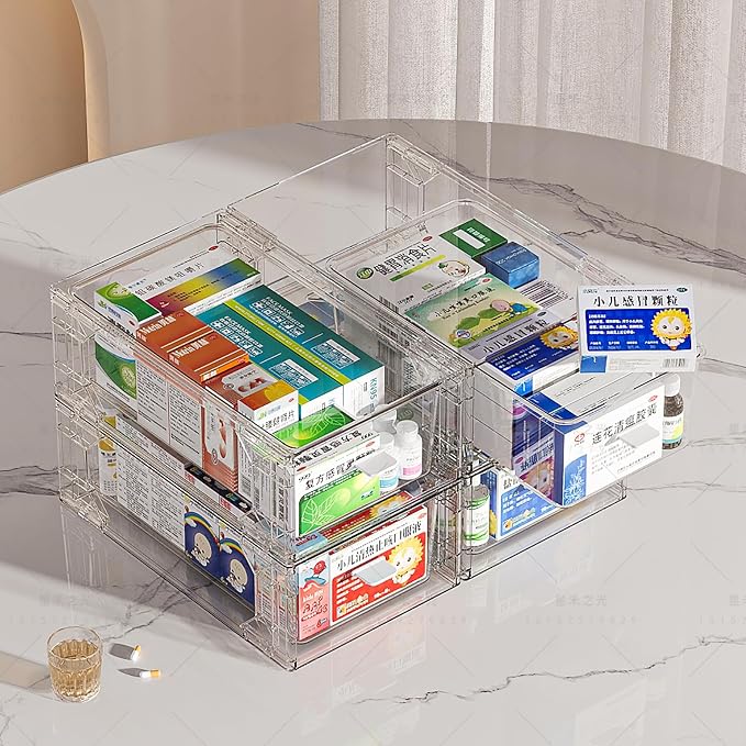 6 Pack Stackable Organizer Drawers, Clear Desk Storage Box,Transparent Drawer in Home, Office and Kitchen Pull Out Organizer Bins for Make Up, Pen, Desktop Stationary (6 Pack) - Image 5