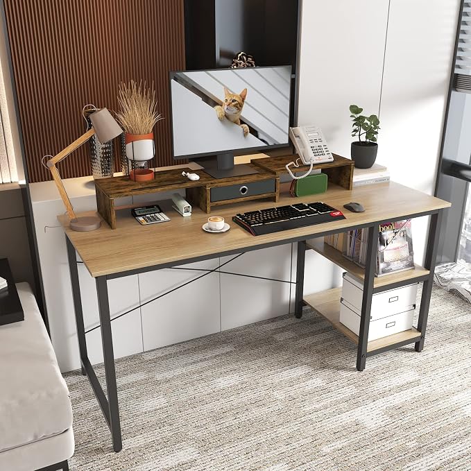 WESTREE Dual Monitor Stand Riser with Drawer, 3 Shelf Computer Monitor Riser with Adjustable Length and Angle, Desktop Monitor Stand Riser Storage Organizer for 2 Monitors - Image 5