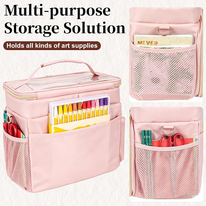 Large Double-Layer Marker Organizer Case for 200-300 Markers, Pink | Marker Bag with Removable Dividers, Marker Organizer for Markers, Pencils, Crayons or Other Art Supplies, (Bag Only) - Image 5