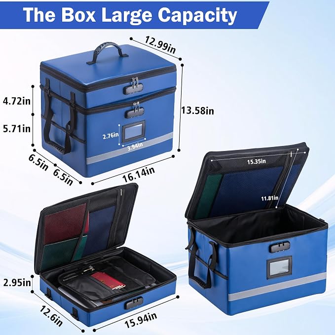 EXLIFBAG 2 Layer File Box with Lock, Portable Document Organizer Box with Handle, Fireproof File Box for Home Office, Legal File Organizer Storage - Image 3