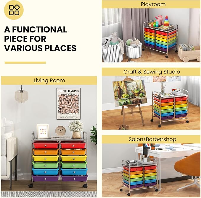 Giantex 12 Drawers Rolling Cart, Mobile Storage Drawer Cart, Classroom Organizer Cart for Office School Supplies Tools Scrapbook Paper Craft Small Printer, Utility Cart on Wheels, Multicolor - Image 5