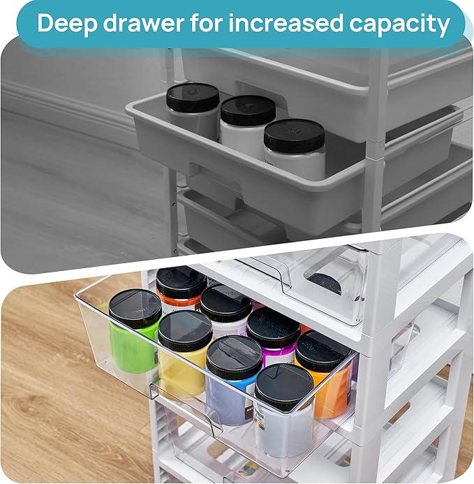 Vtopmart Rolling Drawer Cart, 6 Tier, Clear, Deep Drawers | Clear Deep Drawers, Visible Storage, Large-Capacity Organization, Crafts, Art, Toys, Bathroom, Classroom & Office Supplies - Image 3