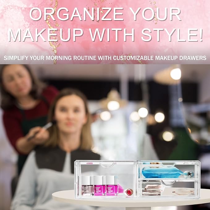 Sorbus Large Stackable Acrylic Drawers - 3 Clear Storage Drawers for Organizing Make up, Nail Polish, Hair Accessories, and Beauty Supplies - Makeup Organizer for Vanity, Bathroom Organizer Countertop - Image 8