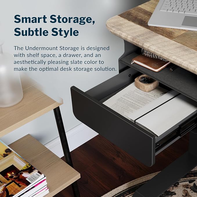 Vari Steel Under Desk Storage Organizer with Drawer - Slim Hanging File Storage Shelf and Stationary Tray - Easy Assembly - Home Office VariDesk Accessory - Black, 13.39" x1 9.29" x 9.45" - Image 2