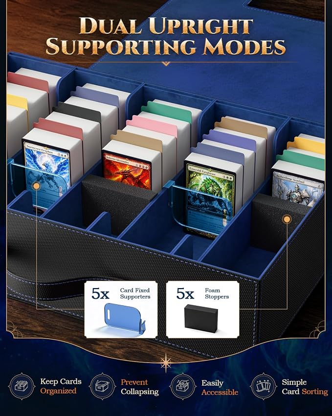 MoKo Trading Card Storage Box for MTG, 3900+Capacity, Black Blue | Card box with Dice Tray, Commander Display & Handle, Top Loaders Organizer Case, For Magic Game, TCG PTCG Sport Cards - Image 5